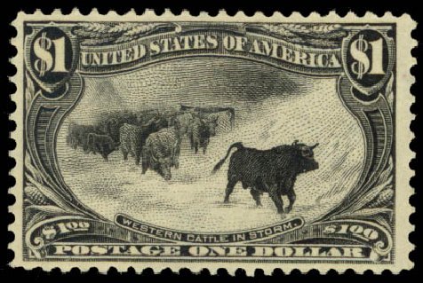 US Stamps Values Scott Catalog #292: 1898 US$1.00 Trans Mississippi Exposition. Daniel Kelleher Auctions, Jan 2015, Sale 663, Lot 1574