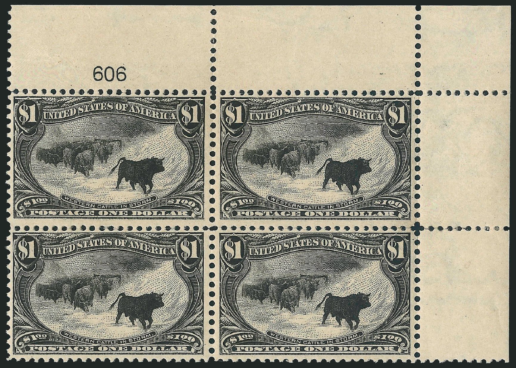 US Stamps Prices Scott 292: 1898 US$1.00 Trans Mississippi Exposition. Robert Siegel Auction Galleries, Dec 2011, Sale 1017, Lot 734