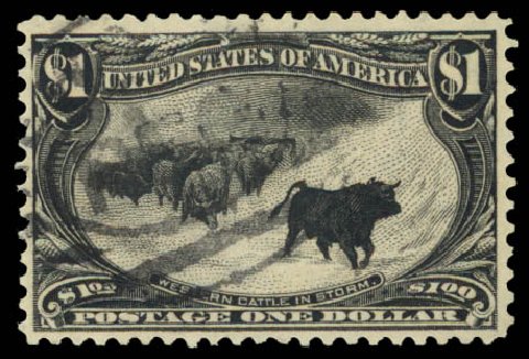 US Stamp Values Scott Catalogue 292 - US$1.00 1898 Trans Mississippi Exposition. Daniel Kelleher Auctions, Aug 2015, Sale 672, Lot 2585