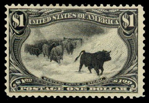 Values of US Stamp Scott # 292 - 1898 US$1.00 Trans Mississippi Exposition. Daniel Kelleher Auctions, Sep 2013, Sale 639, Lot 3382