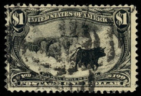 US Stamps Prices Scott #292: US$1.00 1898 Trans Mississippi Exposition. Daniel Kelleher Auctions, Dec 2013, Sale 640, Lot 262