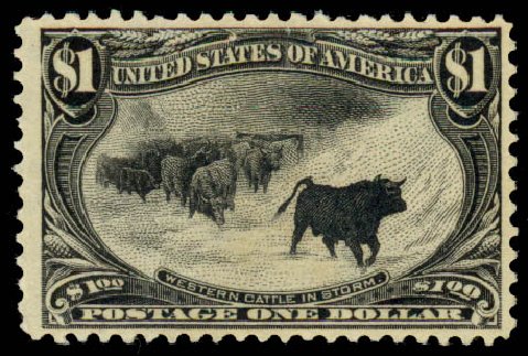 US Stamp Values Scott Catalog # 292 - US$1.00 1898 Trans Mississippi Exposition. Daniel Kelleher Auctions, Aug 2015, Sale 672, Lot 2582