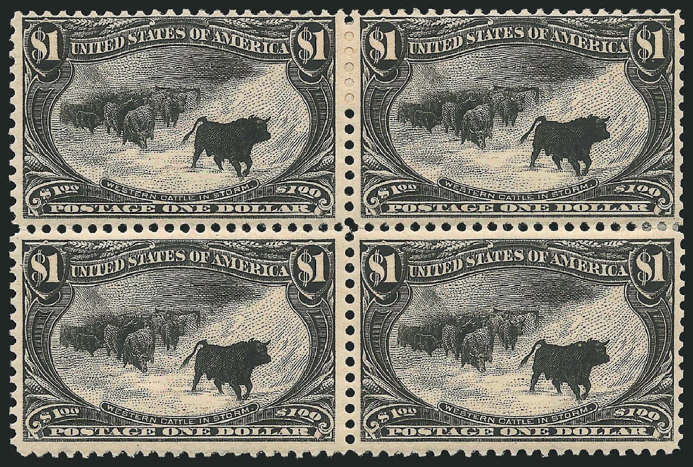 Values of US Stamp Scott Catalogue 292: 1898 US$1.00 Trans Mississippi Exposition. Robert Siegel Auction Galleries, Apr 2015, Sale 1096, Lot 512