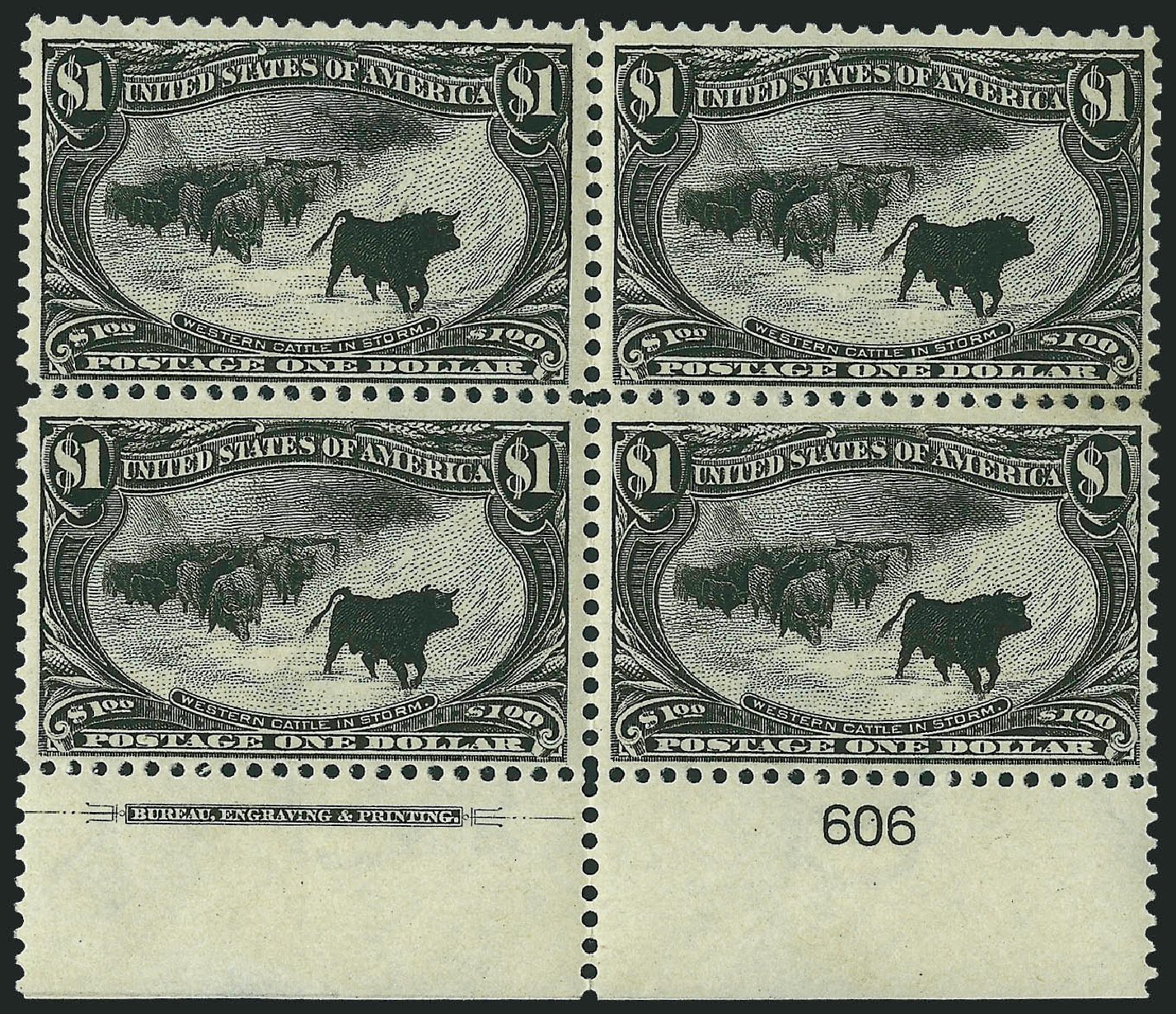 Values of US Stamps Scott Catalogue #292: 1898 US$1.00 Trans Mississippi Exposition. Robert Siegel Auction Galleries, Apr 2009, Sale 971, Lot 1242