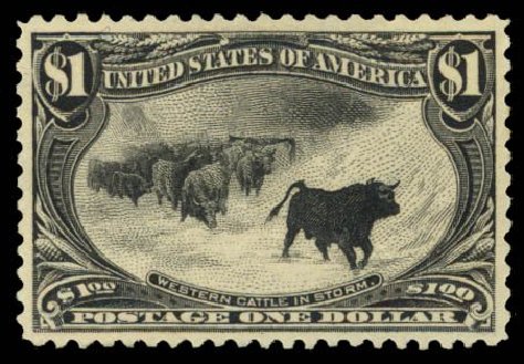 US Stamp Values Scott Catalogue #292: US$1.00 1898 Trans Mississippi Exposition. Daniel Kelleher Auctions, Sep 2014, Sale 655, Lot 366