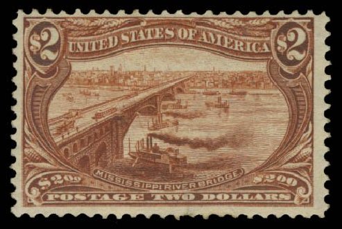 Costs of US Stamp Scott Cat. # 293: 1898 US$2.00 Trans Mississippi Exposition. Daniel Kelleher Auctions, Oct 2014, Sale 660, Lot 2287
