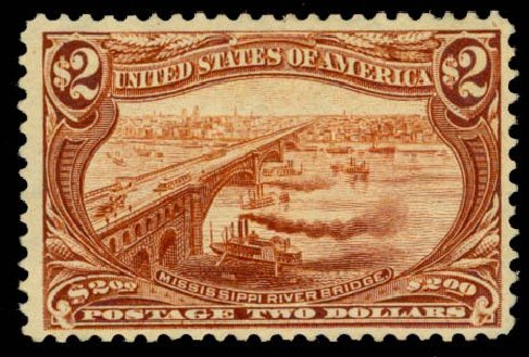 US Stamps Values Scott # 293 - US$2.00 1898 Trans Mississippi Exposition. Daniel Kelleher Auctions, Sep 2013, Sale 639, Lot 1108