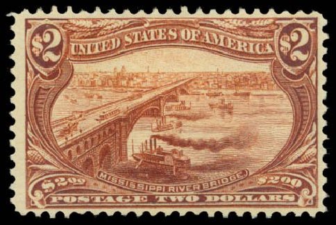US Stamps Prices Scott Cat. 293 - US$2.00 1898 Trans Mississippi Exposition. Daniel Kelleher Auctions, Dec 2014, Sale 661, Lot 259
