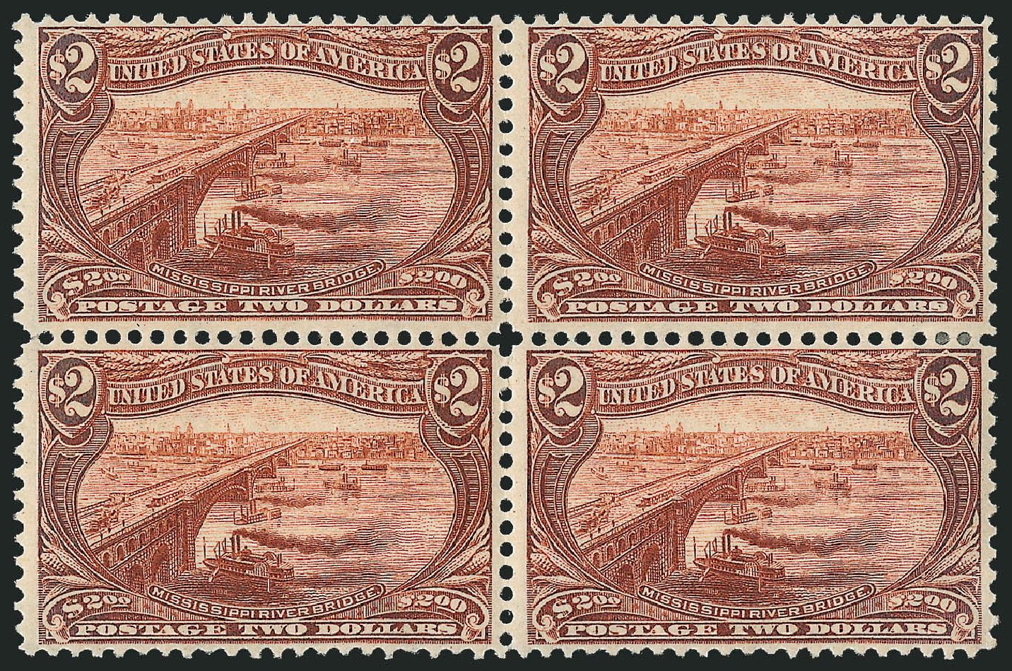 Prices of US Stamp Scott Catalog 293 - US$2.00 1898 Trans Mississippi Exposition. Robert Siegel Auction Galleries, Dec 2009, Sale 982, Lot 5659