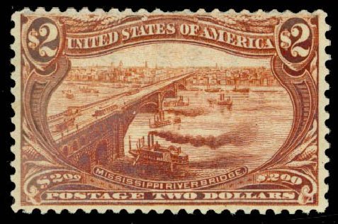 Costs of US Stamp Scott Catalogue # 293: 1898 US$2.00 Trans Mississippi Exposition. Daniel Kelleher Auctions, Sep 2013, Sale 639, Lot 1110