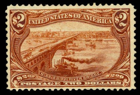 Values of US Stamp Scott Catalog #293 - US$2.00 1898 Trans Mississippi Exposition. Daniel Kelleher Auctions, May 2014, Sale 652, Lot 450