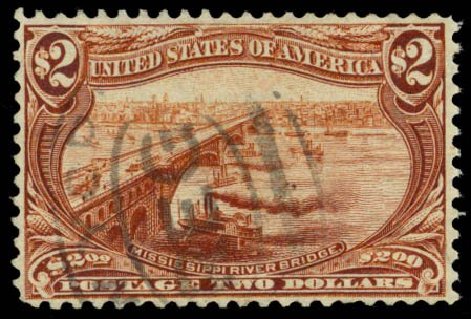 Values of US Stamp Scott Catalog 293 - US$2.00 1898 Trans Mississippi Exposition. Daniel Kelleher Auctions, Sep 2013, Sale 639, Lot 1111