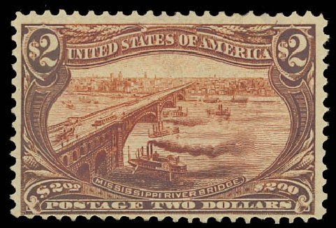 US Stamp Value Scott Catalogue #293: 1898 US$2.00 Trans Mississippi Exposition. Daniel Kelleher Auctions, Aug 2012, Sale 631, Lot 1024