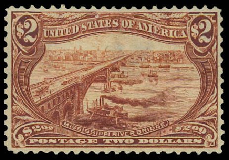 US Stamp Value Scott Catalog 293 - 1898 US$2.00 Trans Mississippi Exposition. Daniel Kelleher Auctions, Jun 2012, Sale 630, Lot 1675
