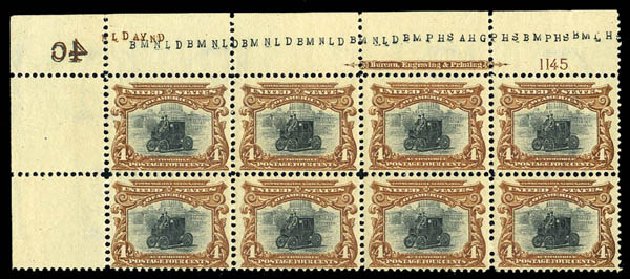 Cost of US Stamp Scott 296 - 1901 4c Pan American Exposition. Matthew Bennett International, Sep 2012, Sale 345, Lot 300