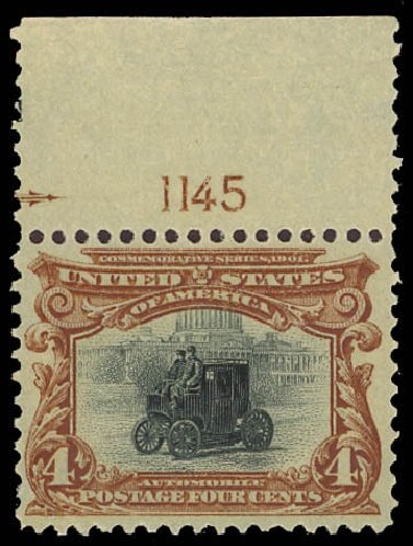 US Stamps Values Scott Catalogue # 296: 4c 1901 Pan American Exposition. Daniel Kelleher Auctions, Aug 2012, Sale 631, Lot 1044