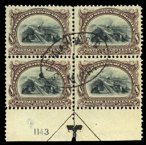 Values of US Stamps Scott 298 - 1901 8c Pan American Exposition. Matthew Bennett International, Mar 2011, Sale 337, Lot 2766