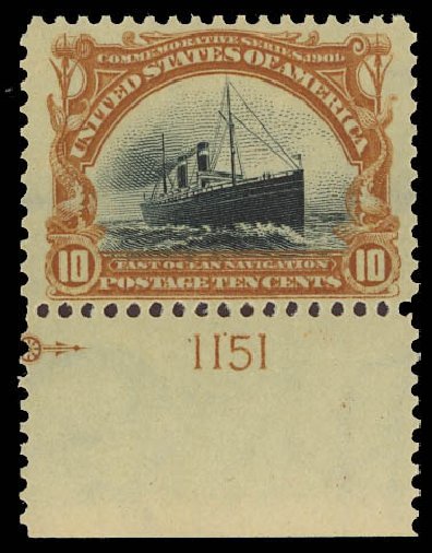 Values of US Stamp Scott # 299 - 10c 1901 Pan American Exposition. Daniel Kelleher Auctions, Aug 2012, Sale 631, Lot 1050