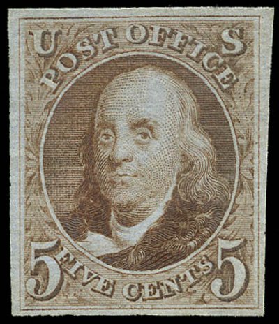 US Stamps Value Scott Cat. # 3: 5c 1875 Franklin. Matthew Bennett International, May 2014, Sale 350, Lot 7