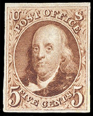 US Stamps Values Scott Catalogue #3: 1875 5c Franklin. Cherrystone Auctions, Apr 2010, Sale 201004, Lot 27
