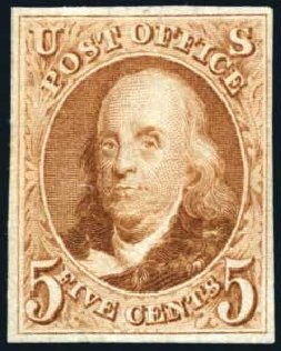 Price of US Stamp Scott # 3: 1875 5c Franklin. Harmer-Schau Auction Galleries, Oct 2008, Sale 79, Lot 17