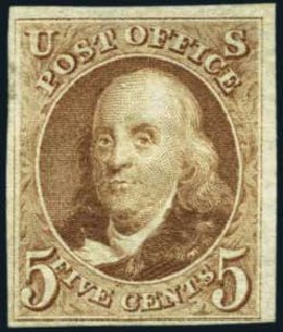 US Stamps Price Scott #3 - 5c 1875 Franklin. Harmer-Schau Auction Galleries, Aug 2012, Sale 94, Lot 977