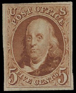 US Stamp Value Scott # 3 - 5c 1875 Franklin. Daniel Kelleher Auctions, Aug 2012, Sale 631, Lot 657