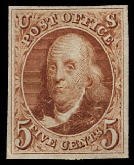 US Stamps Prices Scott Cat. #3 - 5c 1875 Franklin. Daniel Kelleher Auctions, Dec 2012, Sale 633, Lot 347