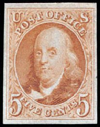 Value of US Stamp Scott Catalogue # 3 - 1875 5c Franklin. Schuyler J. Rumsey Philatelic Auctions, Apr 2015, Sale 60, Lot 1907