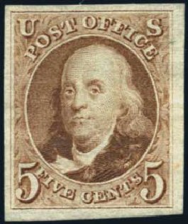 Costs of US Stamps Scott # 3: 5c 1875 Franklin. Harmer-Schau Auction Galleries, Jan 2014, Sale 100, Lot 408