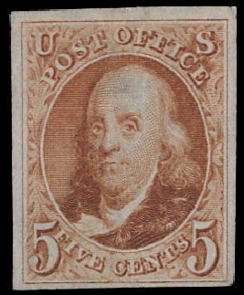 US Stamps Price Scott Catalogue #3: 1875 5c Franklin. Daniel Kelleher Auctions, Aug 2012, Sale 631, Lot 658