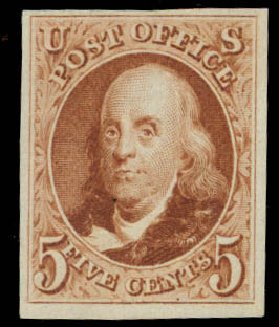 US Stamp Value Scott Cat. # 3: 1875 5c Franklin. Daniel Kelleher Auctions, Apr 2013, Sale 636, Lot 58