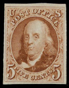 Values of US Stamp Scott Catalogue 3 - 5c 1875 Franklin. Daniel Kelleher Auctions, Apr 2013, Sale 636, Lot 59
