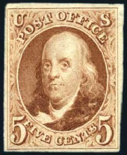 US Stamp Value Scott # 3: 5c 1875 Franklin. Harmer-Schau Auction Galleries, Feb 2009, Sale 80, Lot 1080