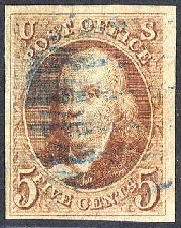 US Stamps Prices Scott Cat. # 3: 1875 5c Franklin. Cherrystone Auctions, Jul 2008, Sale 200807, Lot 11