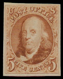 Value of US Stamp Scott Catalogue # 3: 1875 5c Franklin. Daniel Kelleher Auctions, Sep 2013, Sale 639, Lot 3091