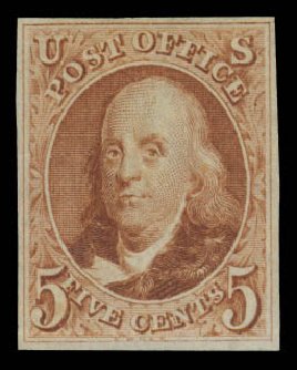 Value of US Stamp Scott 3 - 5c 1875 Franklin. Daniel Kelleher Auctions, Jan 2015, Sale 663, Lot 1211