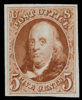 US Stamp Values Scott Catalogue # 3 - 1875 5c Franklin. Daniel Kelleher Auctions, May 2015, Sale 669, Lot 2361