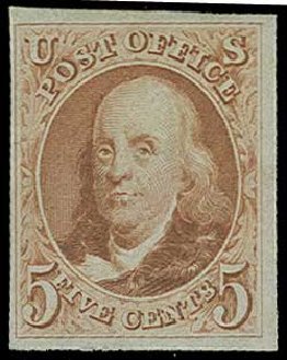 US Stamp Values Scott Cat. #3: 1875 5c Franklin. H.R. Harmer, Jun 2015, Sale 3007, Lot 3094