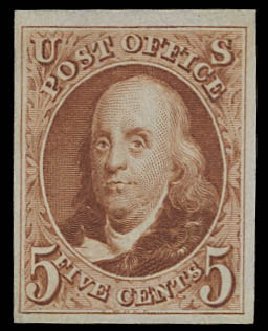 US Stamps Value Scott Cat. #3: 1875 5c Franklin. Daniel Kelleher Auctions, Jun 2012, Sale 630, Lot 1204