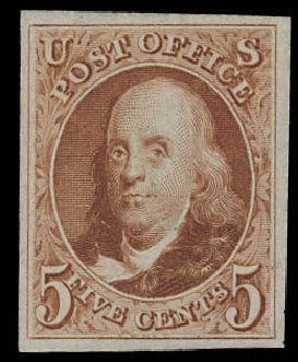 US Stamp Prices Scott Cat. # 3: 5c 1875 Franklin. Daniel Kelleher Auctions, Aug 2012, Sale 631, Lot 654