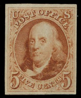 Values of US Stamp Scott # 3: 5c 1875 Franklin. Daniel Kelleher Auctions, Sep 2014, Sale 655, Lot 144