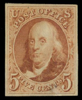 Costs of US Stamps Scott Cat. # 3: 1875 5c Franklin. Daniel Kelleher Auctions, Oct 2014, Sale 660, Lot 2024