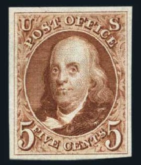 Price of US Stamp Scott Catalogue 3 - 1875 5c Franklin. Harmer-Schau Auction Galleries, Aug 2014, Sale 102, Lot 1625
