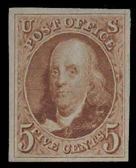 Cost of US Stamps Scott Cat. # 3 - 1875 5c Franklin. Daniel Kelleher Auctions, Aug 2012, Sale 631, Lot 655