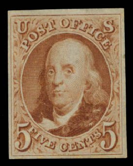 Prices of US Stamps Scott # 3 - 5c 1875 Franklin. Daniel Kelleher Auctions, Sep 2014, Sale 655, Lot 145