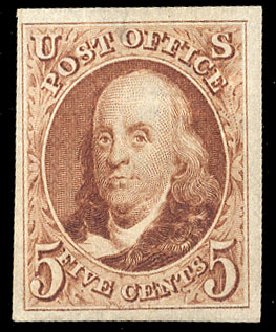 Prices of US Stamps Scott Catalog # 3: 5c 1875 Franklin. Cherrystone Auctions, Nov 2010, Sale 201011, Lot 22