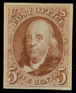 Cost of US Stamp Scott # 3 - 5c 1875 Franklin. Daniel Kelleher Auctions, Sep 2013, Sale 639, Lot 3092