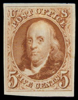 US Stamps Prices Scott Catalog # 3 - 5c 1875 Franklin. Daniel Kelleher Auctions, May 2015, Sale 669, Lot 2362
