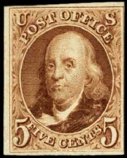US Stamps Values Scott # 3: 1875 5c Franklin. Harmer-Schau Auction Galleries, Feb 2012, Sale 92, Lot 763